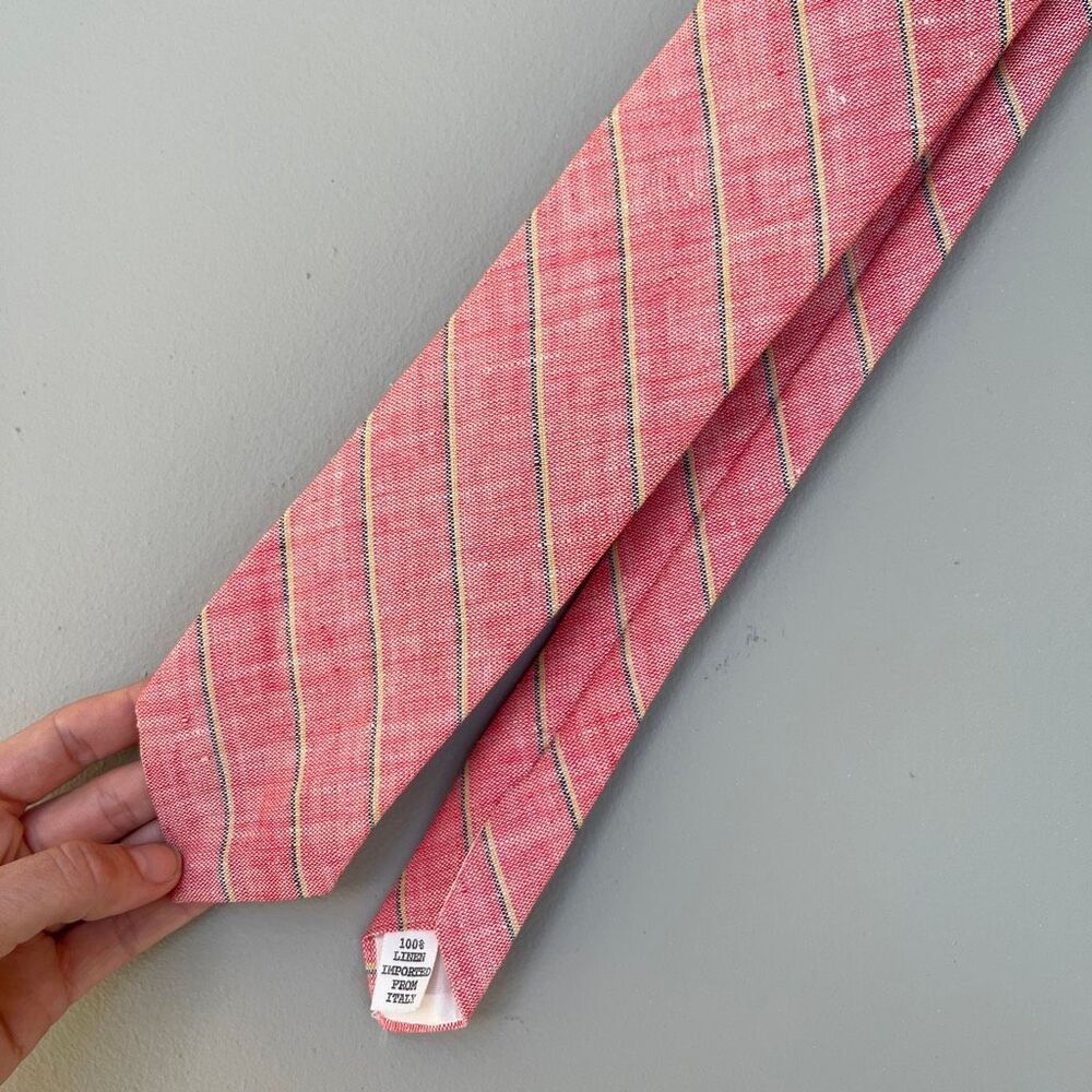 VTG NWT Klein Cravats 100% Linen Necktie Italian Linen Red Stripe Preppy